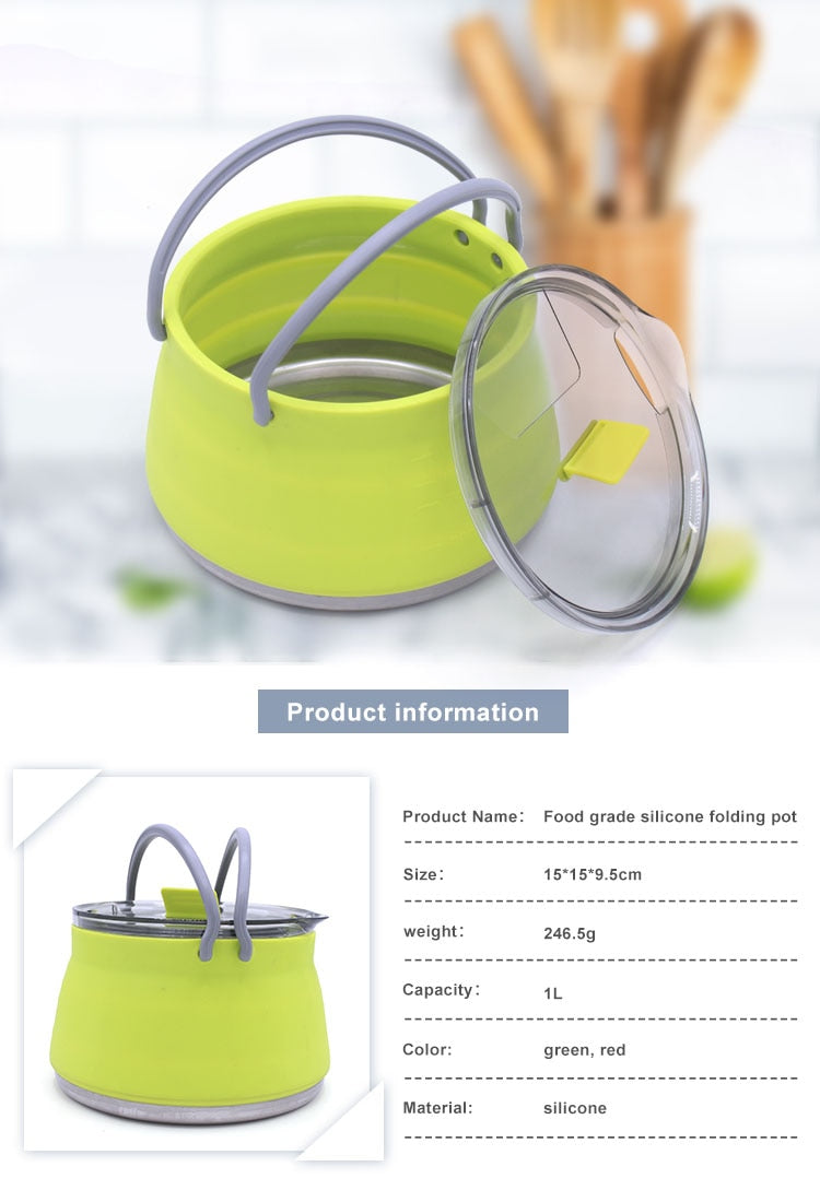 Portable Collapsible Silicone Kettle Boiler 1L