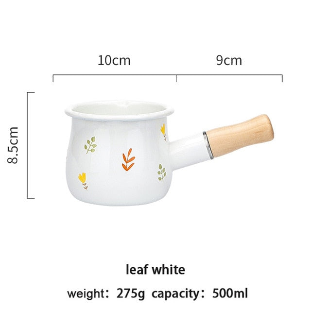 Enamel Milk Pot With Wooden Handle Saucepan 500ml