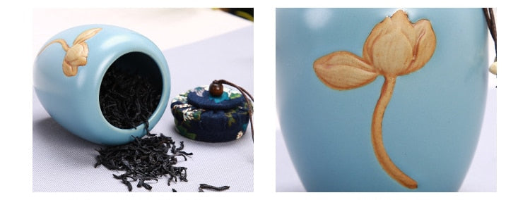 Flower Ceramic Kung Fu Travel Tea Set for 4