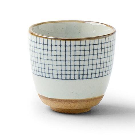 Ceramic Soup Cup Coarse Pottery Hand Painted Lattice Pattern Teacup