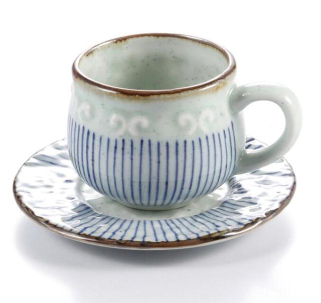 Ceramic Soup Cup Coarse Pottery Hand Painted Lattice Pattern Teacup