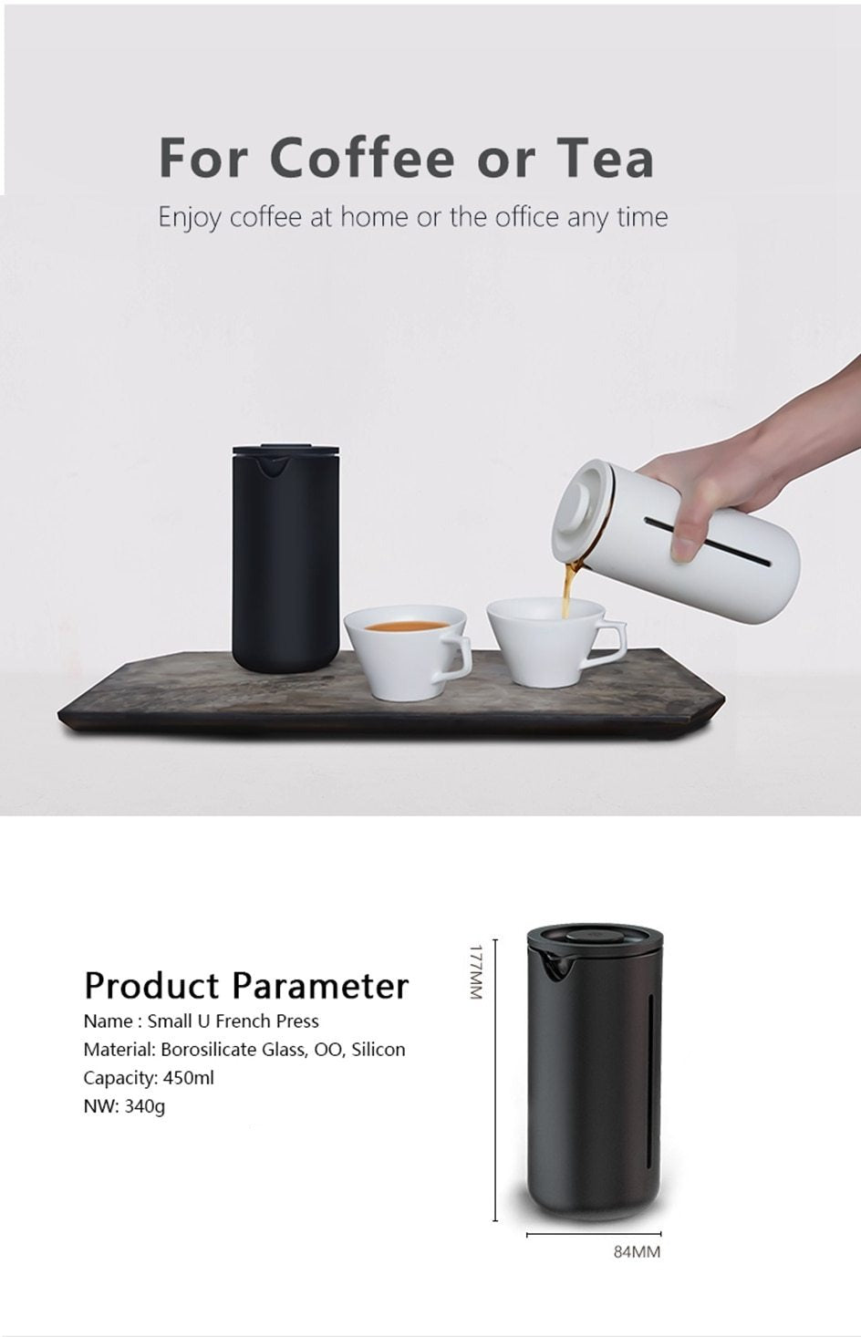 Nordic French Press Coffee Maker Small 450ml Mug White Black Travel –  TheWokeNest