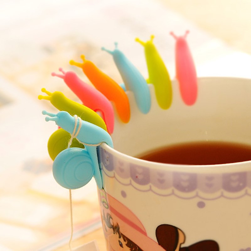 Cute Candy Colors Snail Shape Silicone Tea Bag Holder Accessory- 10 pcs