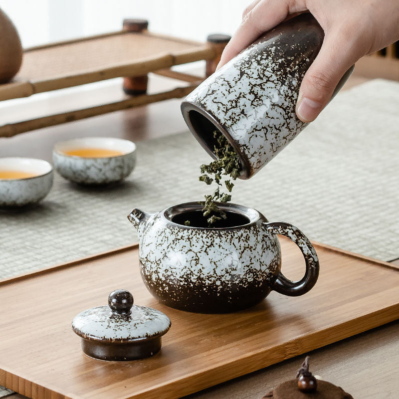 Portable travel tea set ceramic teapot with teacups and tea filter